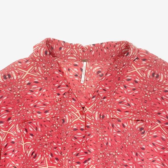Free People Easy Rider Blouse Size M Red Boho Artsy Eclectic Beachy Flowy Summer - Picture 9 of 14